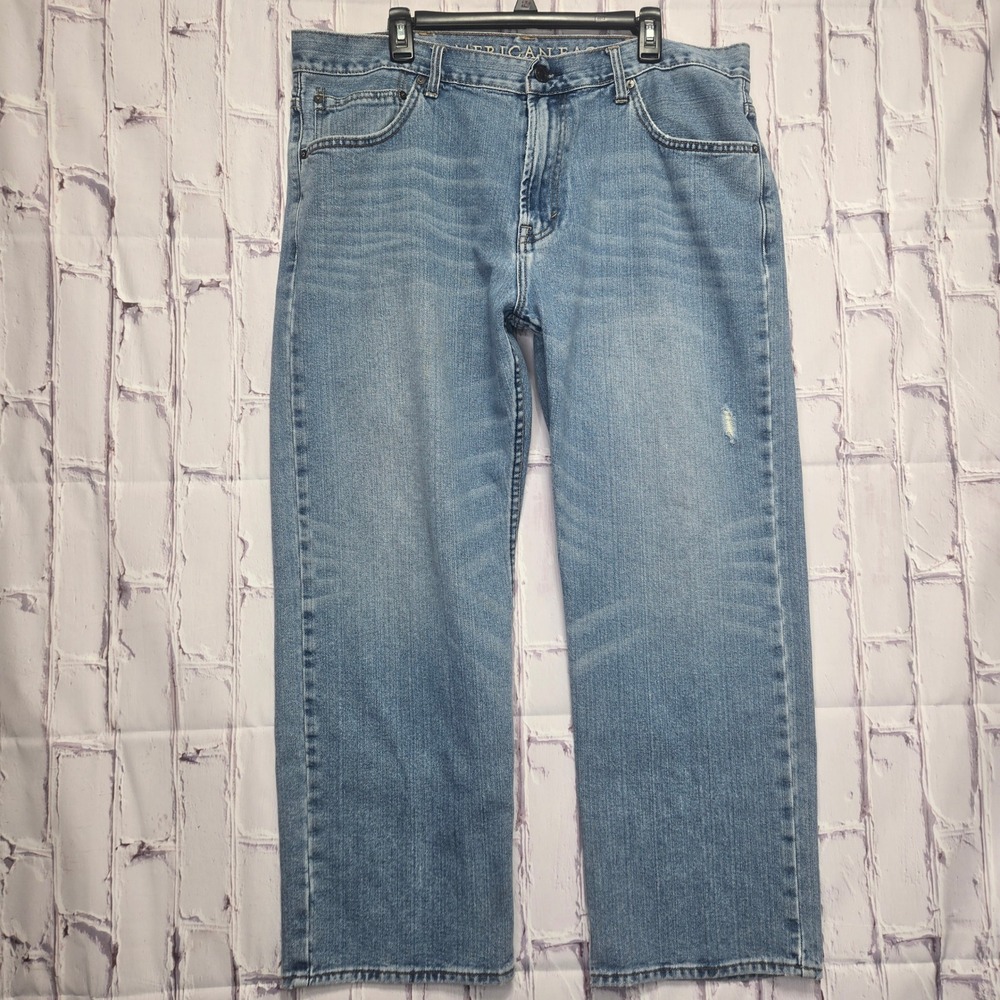 American Eagle Low Loose Mens Jeans 38x30 Light Wash Blue Denim 100% Cotton
